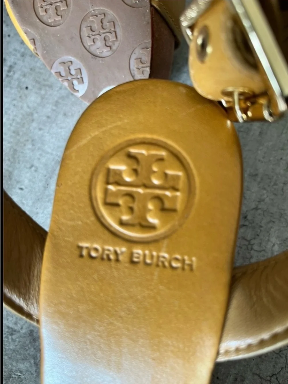 Tory Burch Mustard Tan Leather Wedge Sandals